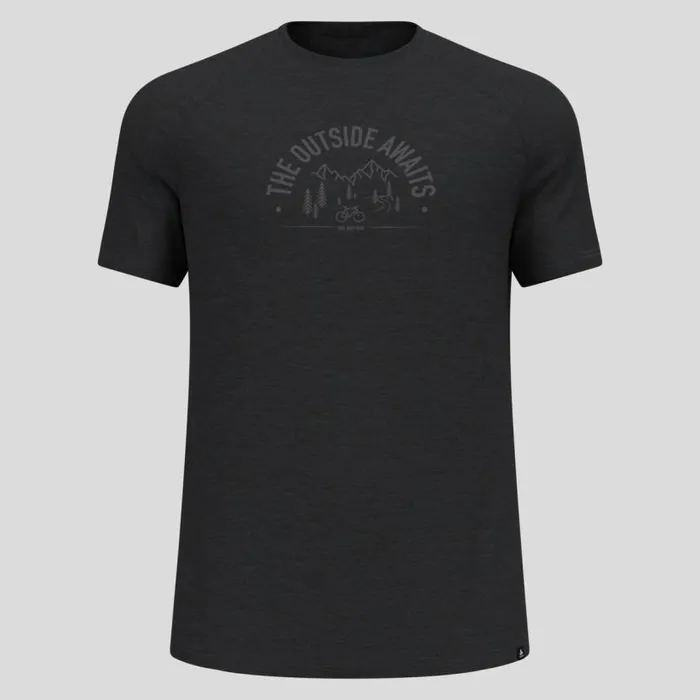 Odlo Tshirts and Polos The Ride 365 Performance Wool 130 Print TShirt Black Melange 8211 Men