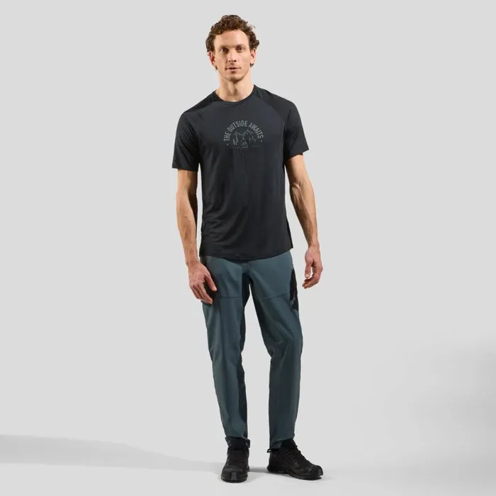 Odlo Tshirts and Polos The Ride 365 Performance Wool 130 Print TShirt Black Melange 8211 Men