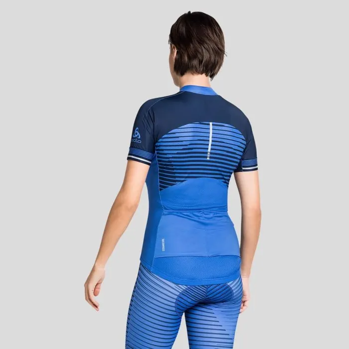 Odlo Tshirts and Polos The Zeroweight Ceramicool Short Sleeve Cycling Jersey Amparo Blue 8211 Diving Navy 8211 Women