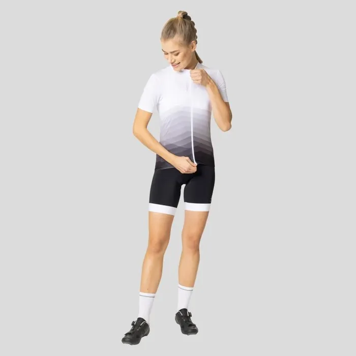 Odlo Tshirts and Polos The Zeroweight ChillTec Aero Print Jersey White 8211 Black 8211 Women