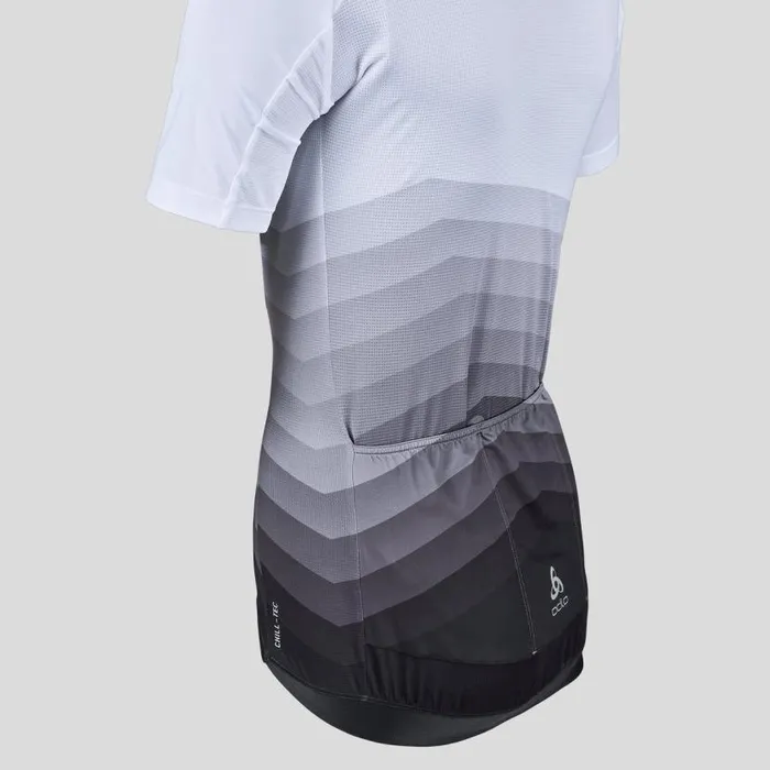 Odlo Tshirts and Polos The Zeroweight ChillTec Aero Print Jersey White 8211 Black 8211 Women