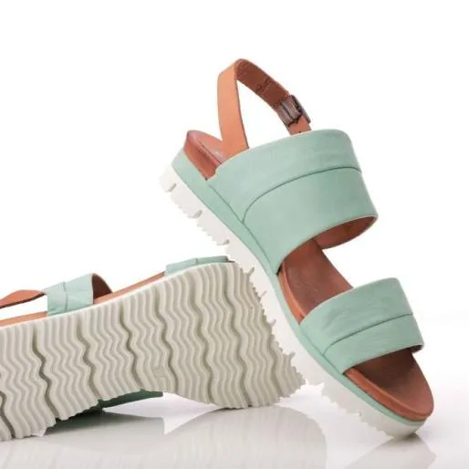Okarinna Mint Leather Women Moda In Pelle Wedge Sandals Okarinna Mint Leather Women Moda In Pelle Wedge Sandals