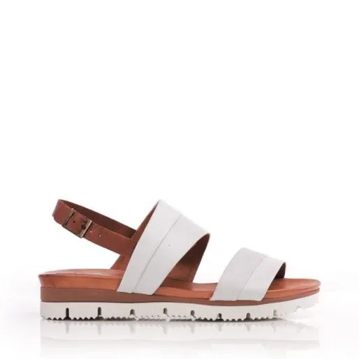 Okarinna White Leather Women Moda In Pelle Wedge Sandals