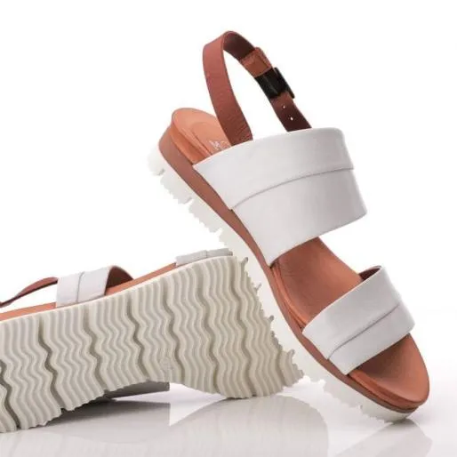 Okarinna White Leather Women Moda In Pelle Wedge Sandals Okarinna White Leather Women Moda In Pelle Wedge Sandals