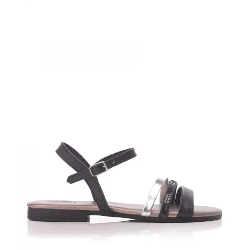 Olay Black Leather Women Moda In Pelle Flat Sandals