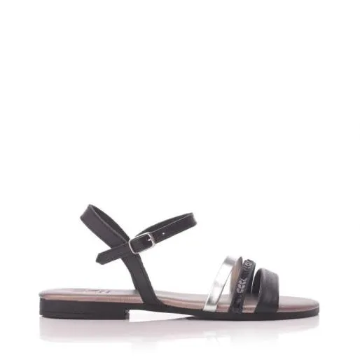 Olay Black Leather Women Moda In Pelle Flat Sandals Olay Black Leather Women Moda In Pelle Flat Sandals