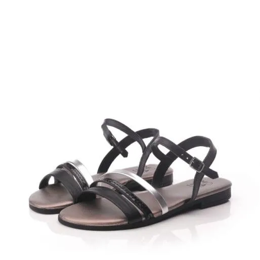 Olay Black Leather Women Moda In Pelle Flat Sandals Olay Black Leather Women Moda In Pelle Flat Sandals