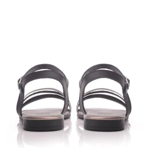 Olay Black Leather Women Moda In Pelle Flat Sandals Olay Black Leather Women Moda In Pelle Flat Sandals