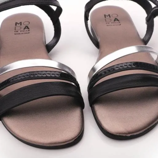 Olay Black Leather Women Moda In Pelle Flat Sandals Olay Black Leather Women Moda In Pelle Flat Sandals
