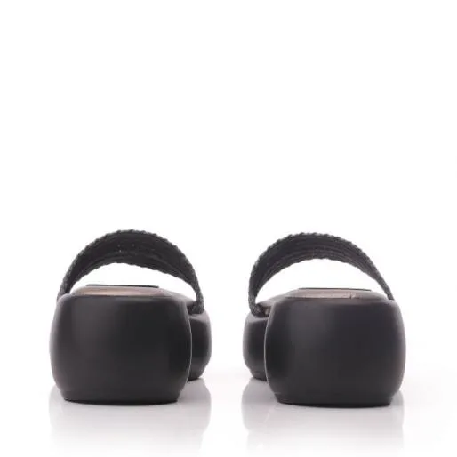 Olen Black Leather Women Moda In Pelle Slider Sandals Olen Black Leather Women Moda In Pelle Slider Sandals