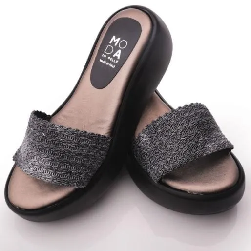 Olen Black Leather Women Moda In Pelle Slider Sandals Olen Black Leather Women Moda In Pelle Slider Sandals