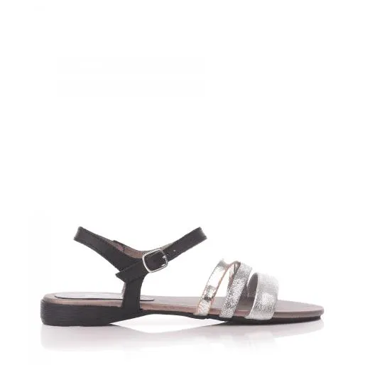 Olen Black Silver Leather Women Moda In Pelle Slider Sandals