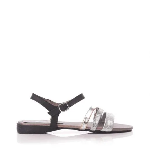 Olen Black Silver Leather Women Moda In Pelle Slider Sandals Olen Black Silver Leather Women Moda In Pelle Slider Sandals