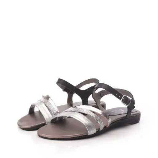 Olen Black Silver Leather Women Moda In Pelle Slider Sandals Olen Black Silver Leather Women Moda In Pelle Slider Sandals