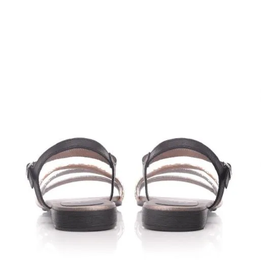 Olen Black Silver Leather Women Moda In Pelle Slider Sandals Olen Black Silver Leather Women Moda In Pelle Slider Sandals