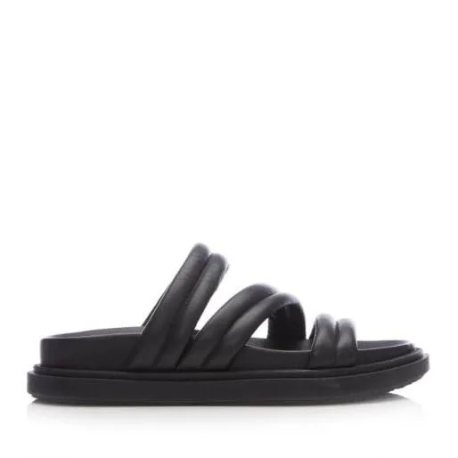 Oletta Black Leather Women Moda In Pelle Flat Sandals