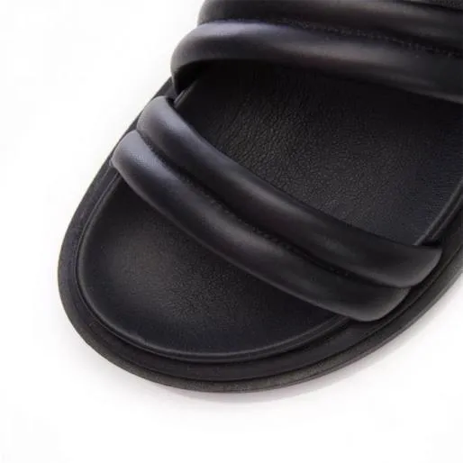 Oletta Black Leather Women Moda In Pelle Flat Sandals