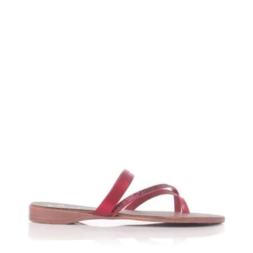 Olia Red Leather Women Moda In Pelle Flat Sandals