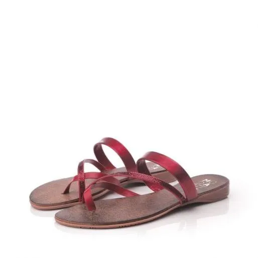 Olia Red Leather Women Moda In Pelle Flat Sandals Olia Red Leather Women Moda In Pelle Flat Sandals