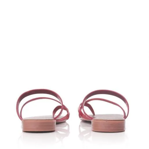 Olia Red Leather Women Moda In Pelle Flat Sandals Olia Red Leather Women Moda In Pelle Flat Sandals