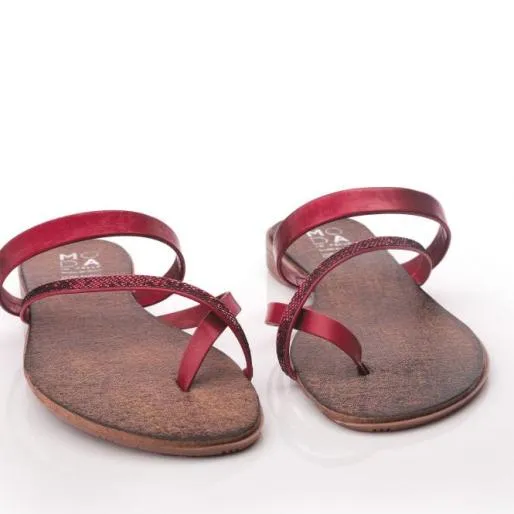 Olia Red Leather Women Moda In Pelle Flat Sandals Olia Red Leather Women Moda In Pelle Flat Sandals
