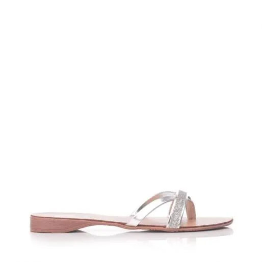 Oliana Silver Leather Women Moda In Pelle Flat Sandals