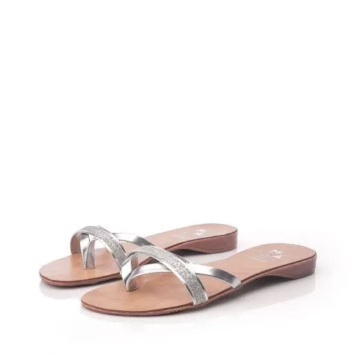 Oliana Silver Leather Women Moda In Pelle Flat Sandals Oliana Silver Leather Women Moda In Pelle Flat Sandals