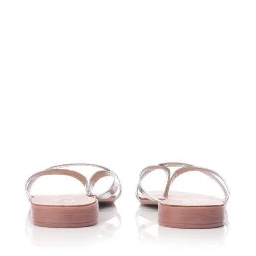 Oliana Silver Leather Women Moda In Pelle Flat Sandals Oliana Silver Leather Women Moda In Pelle Flat Sandals