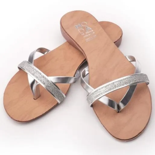 Oliana Silver Leather Women Moda In Pelle Flat Sandals Oliana Silver Leather Women Moda In Pelle Flat Sandals