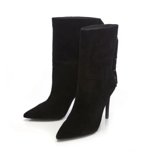 Oliivia Black Suede Women Moda In Pelle Heeled And Wedge Boots Oliivia Black Suede Women Moda In Pelle Heeled And Wedge Boots