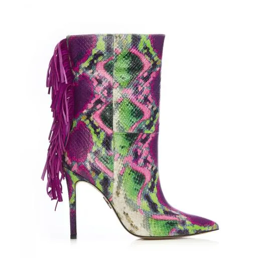 Oliivia Purple Snake Print Leather Women Moda In Pelle Heeled And Wedge Boots