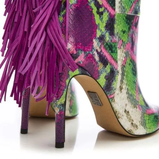 Oliivia Purple Snake Print Leather Women Moda In Pelle Heeled And Wedge Boots
