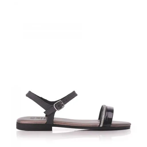 Olitzia Black Leather Women Moda In Pelle Flat Sandals