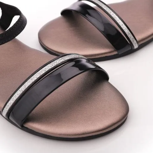 Olitzia Black Leather Women Moda In Pelle Flat Sandals Olitzia Black Leather Women Moda In Pelle Flat Sandals