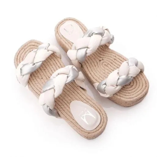Olivar Off White Porvair Women Moda In Pelle Slider Sandals