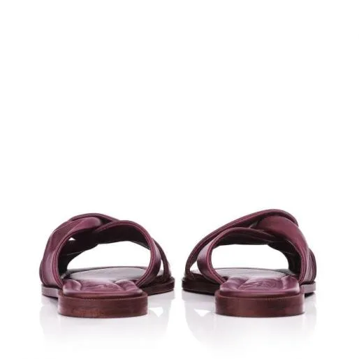 Omara Purple Leather Women Moda In Pelle Flat Sandals