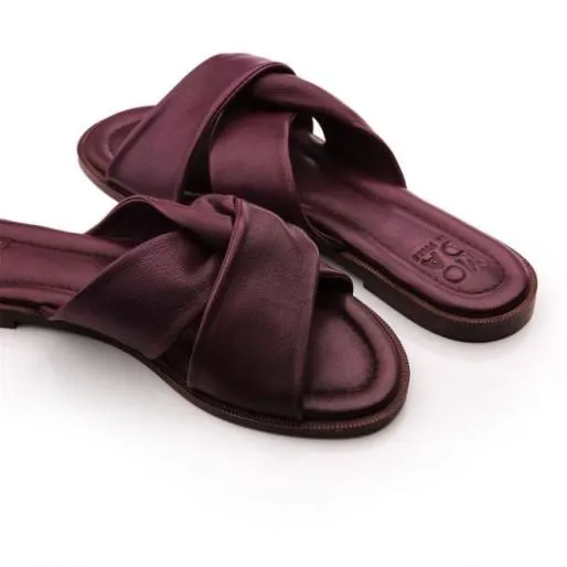 Omara Purple Leather Women Moda In Pelle Flat Sandals