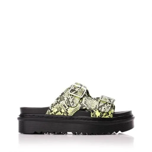 Onah Yellow Snake Print Women Moda In Pelle Slider Sandals