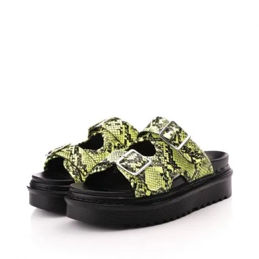 Onah Yellow Snake Print Women Moda In Pelle Slider Sandals