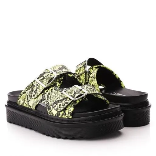 Onah Yellow Snake Print Women Moda In Pelle Slider Sandals
