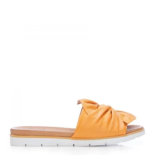 Organzana Orange Leather Women Moda In Pelle Flat Sandals