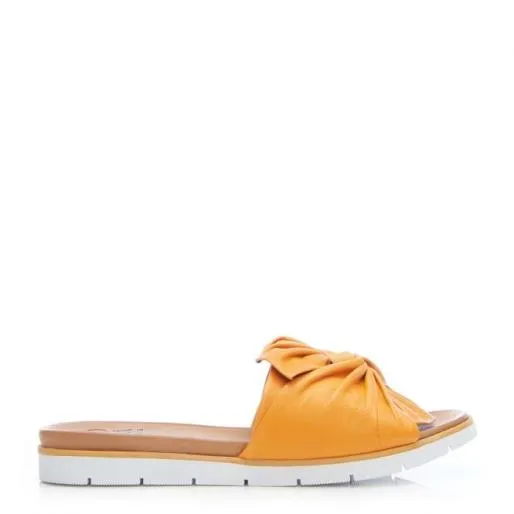 Organzana Orange Leather Women Moda In Pelle Flat Sandals
