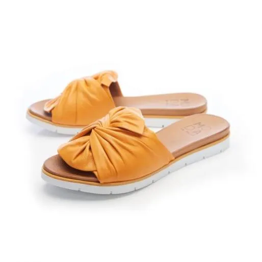 Organzana Orange Leather Women Moda In Pelle Flat Sandals