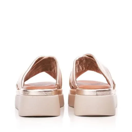 Orinnie Champagne Leather Women Moda In Pelle Slider Sandals Orinnie Champagne Leather Women Moda In Pelle Slider Sandals