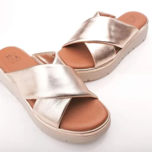 Orinnie Champagne Leather Women Moda In Pelle Slider Sandals Orinnie Champagne Leather Women Moda In Pelle Slider Sandals