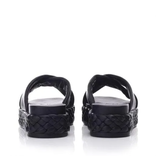 Oriole Black Leather Women Moda In Pelle Slider Sandals Oriole Black Leather Women Moda In Pelle Slider Sandals