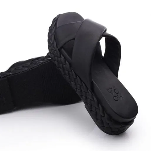 Oriole Black Leather Women Moda In Pelle Slider Sandals Oriole Black Leather Women Moda In Pelle Slider Sandals