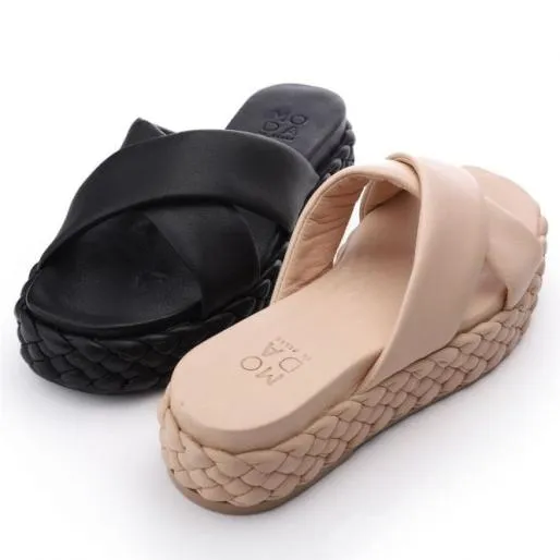 Oriole Black Leather Women Moda In Pelle Slider Sandals Oriole Black Leather Women Moda In Pelle Slider Sandals