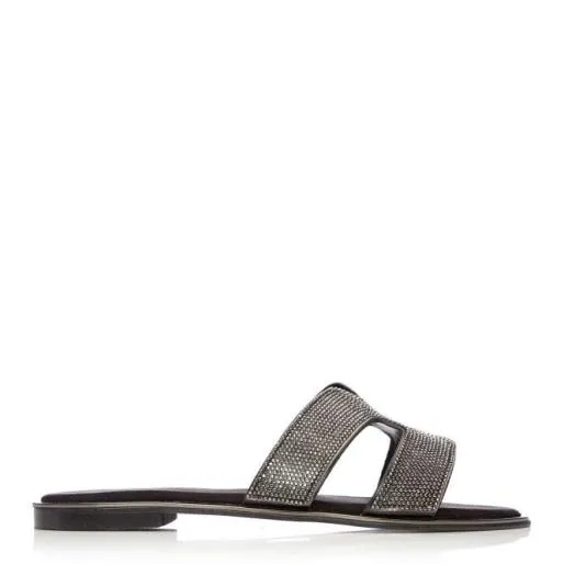 Ormay Black Textile Women Moda In Pelle Flat Sandals