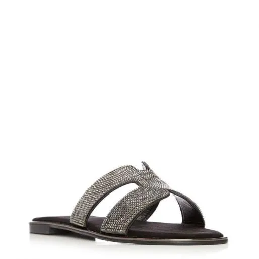 Ormay Black Textile Women Moda In Pelle Flat Sandals
